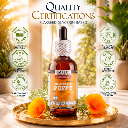 California Poppy Glycerite (Eschscholzia californica) – Alcohol-Free Flaxseed Glycerin Full-Spectrum Liquid Extract