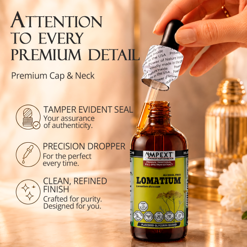 Lomatium Root Glycerite (Lomatium dissectum) – Alcohol-Free Flaxseed Glycerin Full-Spectrum Liquid Extract