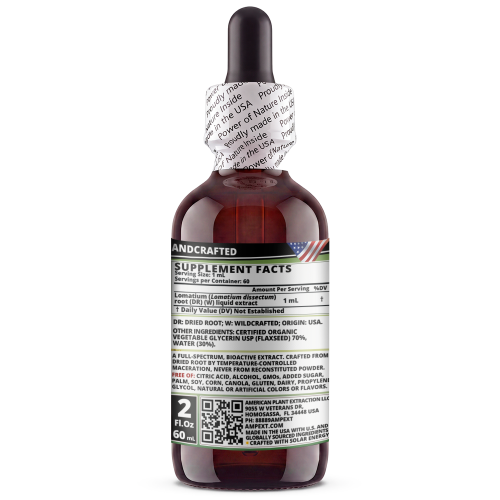 Lomatium Root Glycerite (Lomatium dissectum) – Alcohol-Free Flaxseed Glycerin Full-Spectrum Liquid Extract