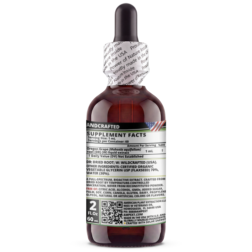 Oregon Grape Root Glycerite (Mahonia aquifolium) – Alcohol-Free Flaxseed Glycerin Full-Spectrum Liquid Extract