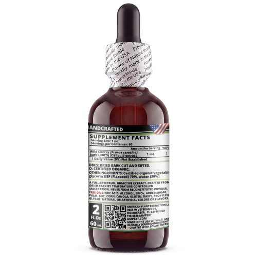 Wild Cherry Bark Glycerite (Prunus serotina) – Alcohol-Free Flaxseed Glycerin Full-Spectrum Liquid Extract